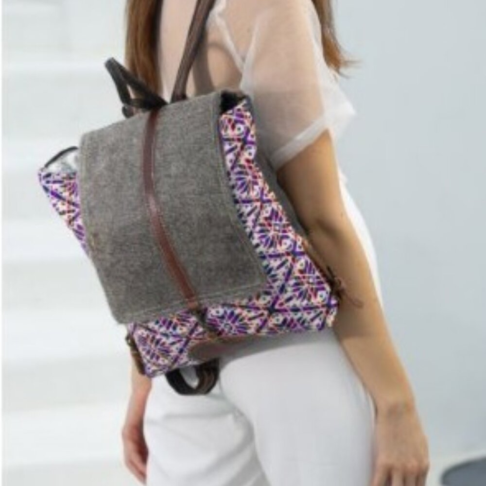 Myra Geometric Patterned Backpack With Brown Acce… - image 5